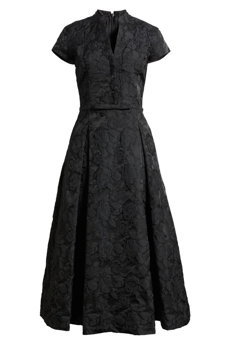 Hanna Floral Cloqué Cocktail Midi Dress, Alternate, color, BLACK