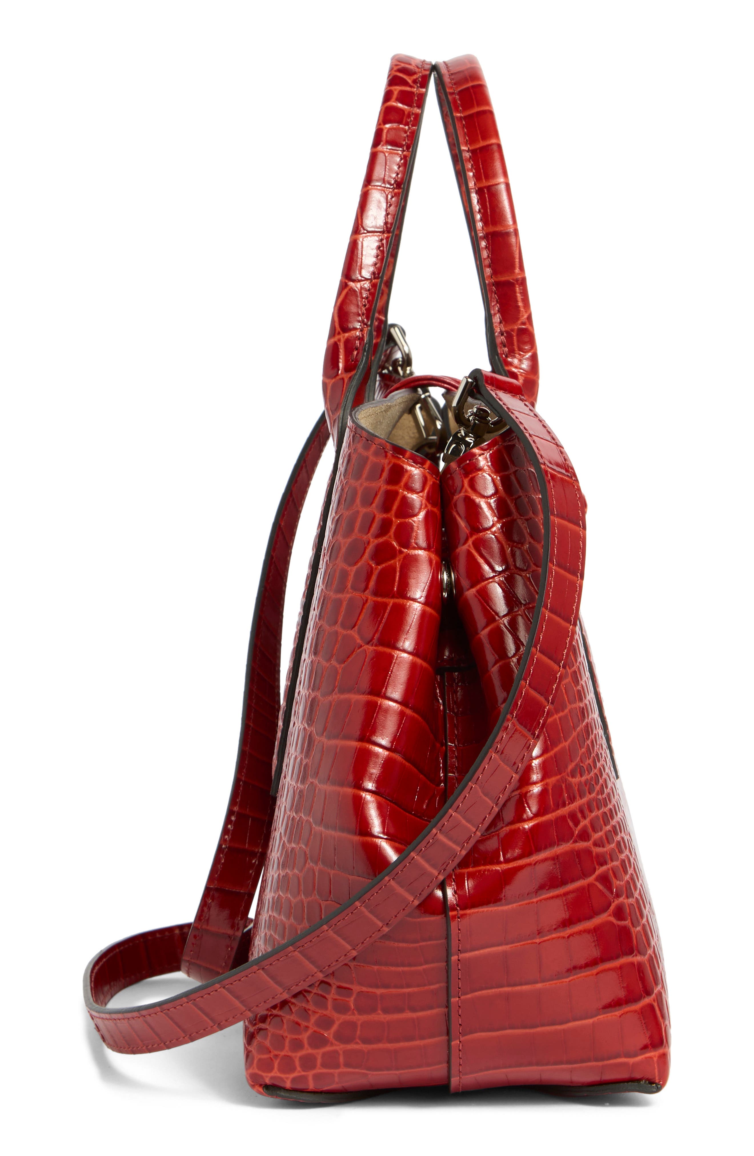 Longchamp Medium Roseau Croc Embossed Tote, Alternate, color, 