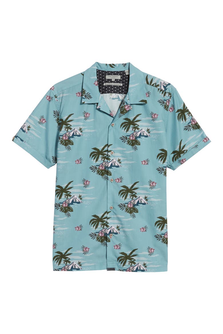 Slim Fit Tropical Pattern Sport Shirt, Alternate, color, LIGHT BLUE