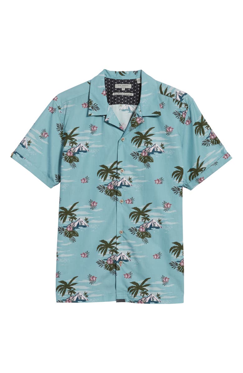 Ted Baker London Slim Fit Tropical Pattern Sport Shirt, Alternate, color,