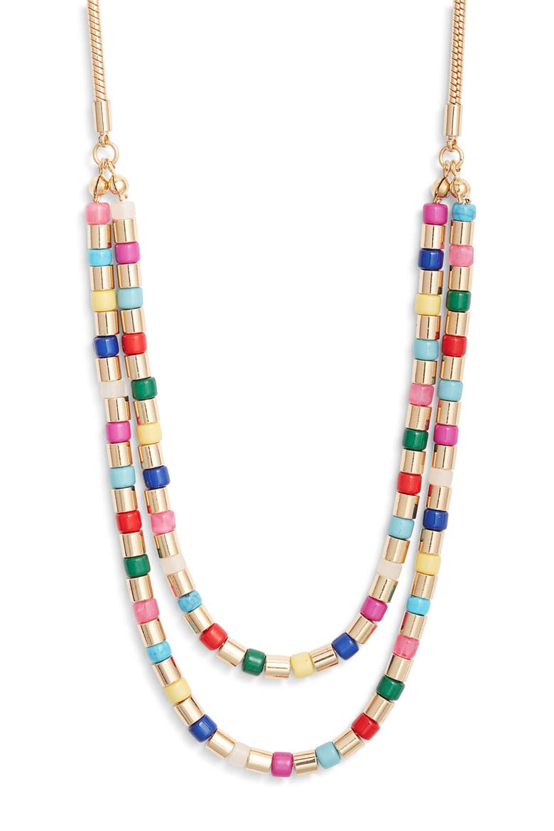 Double Row Tube Beaded Necklace, Main, color, BRIGHT MULTI- GOLD
