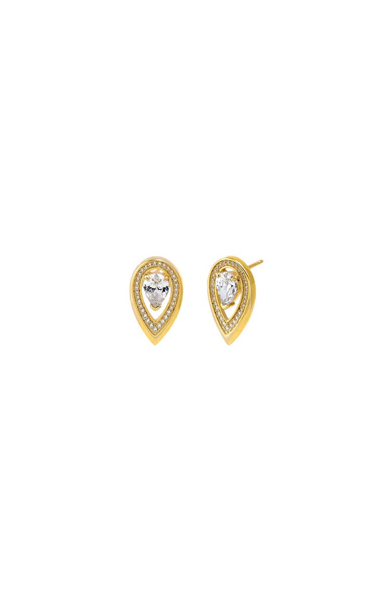BY ADINA EDEN Teardrop Stone Pave Rimmed Stud Earring, Main, color, 