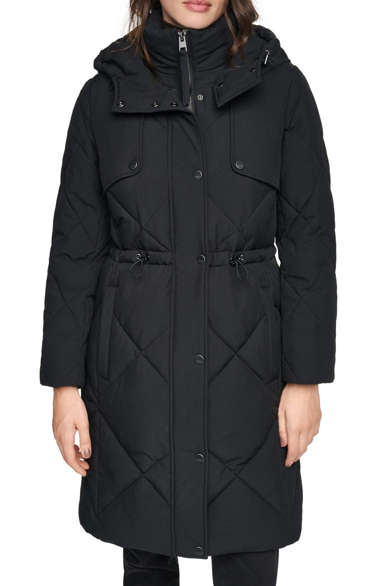 Radzee Hooded Water Resistant Quilted Parka, Alternate, color, BLACK