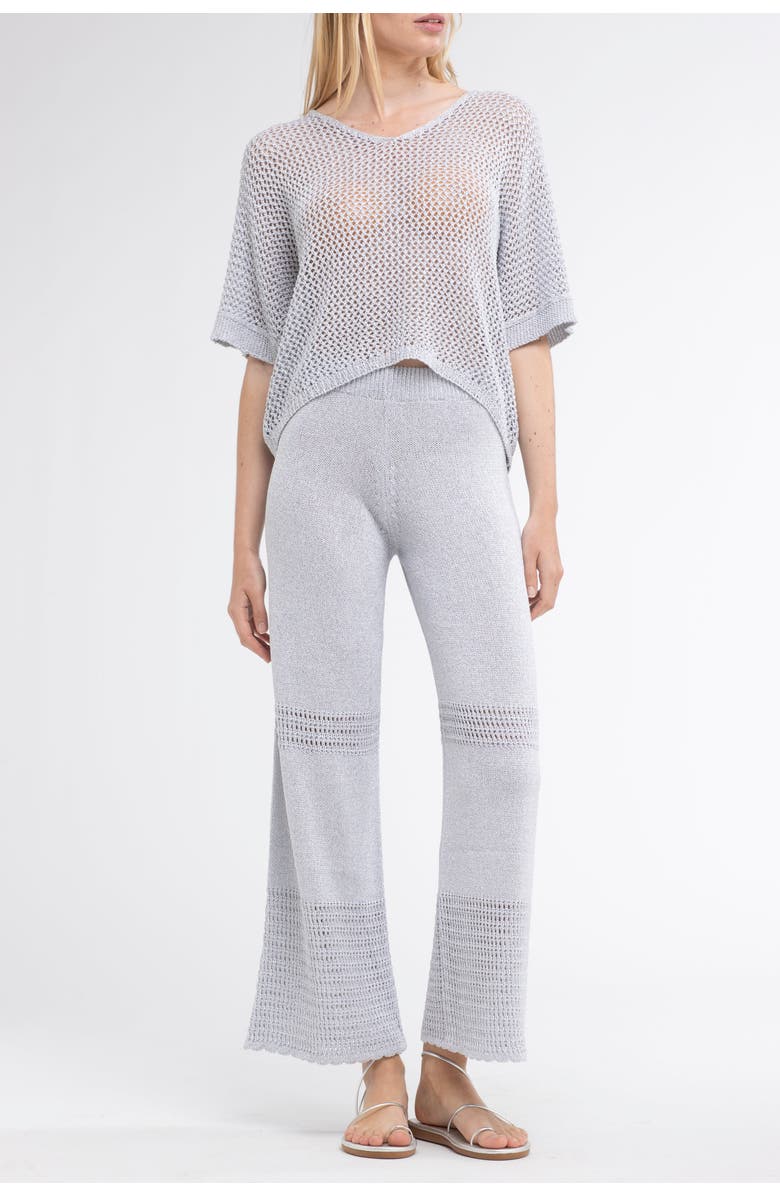 Sunday St. Tropez Tina Crochet Cover-Up Pants, Main, color, Silver
