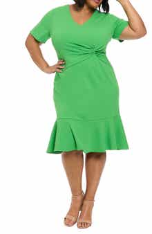 London Times V-Neck Twist Midi Dress