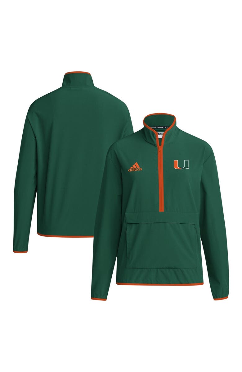 adidas Men's adidas Green Miami Hurricanes 2024 Coaches Sideline Half-Zip Jacket, Main, color, Green