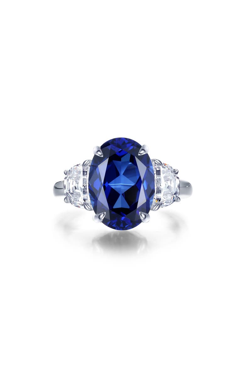 Fancy Lab Created Sapphire & Simulated Diamond Ring, Main, color, BLUE