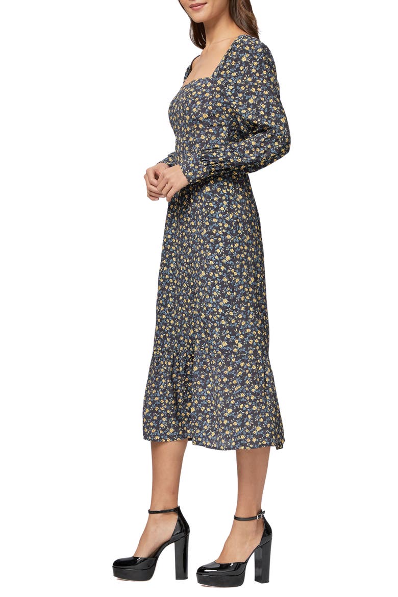 Bacari Square Neck Long Sleeve Midi Dress, Alternate, color, BLACK MULTI