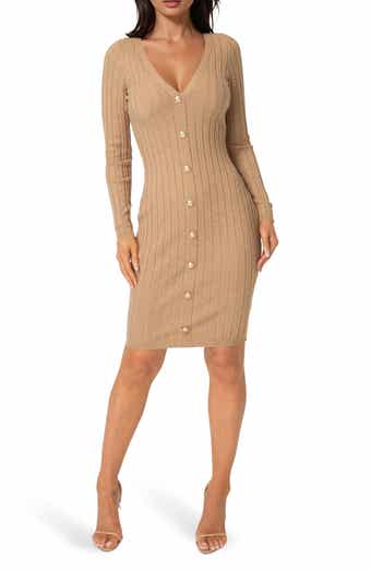 bebe Long Sleeve Rib Cardigan Dress