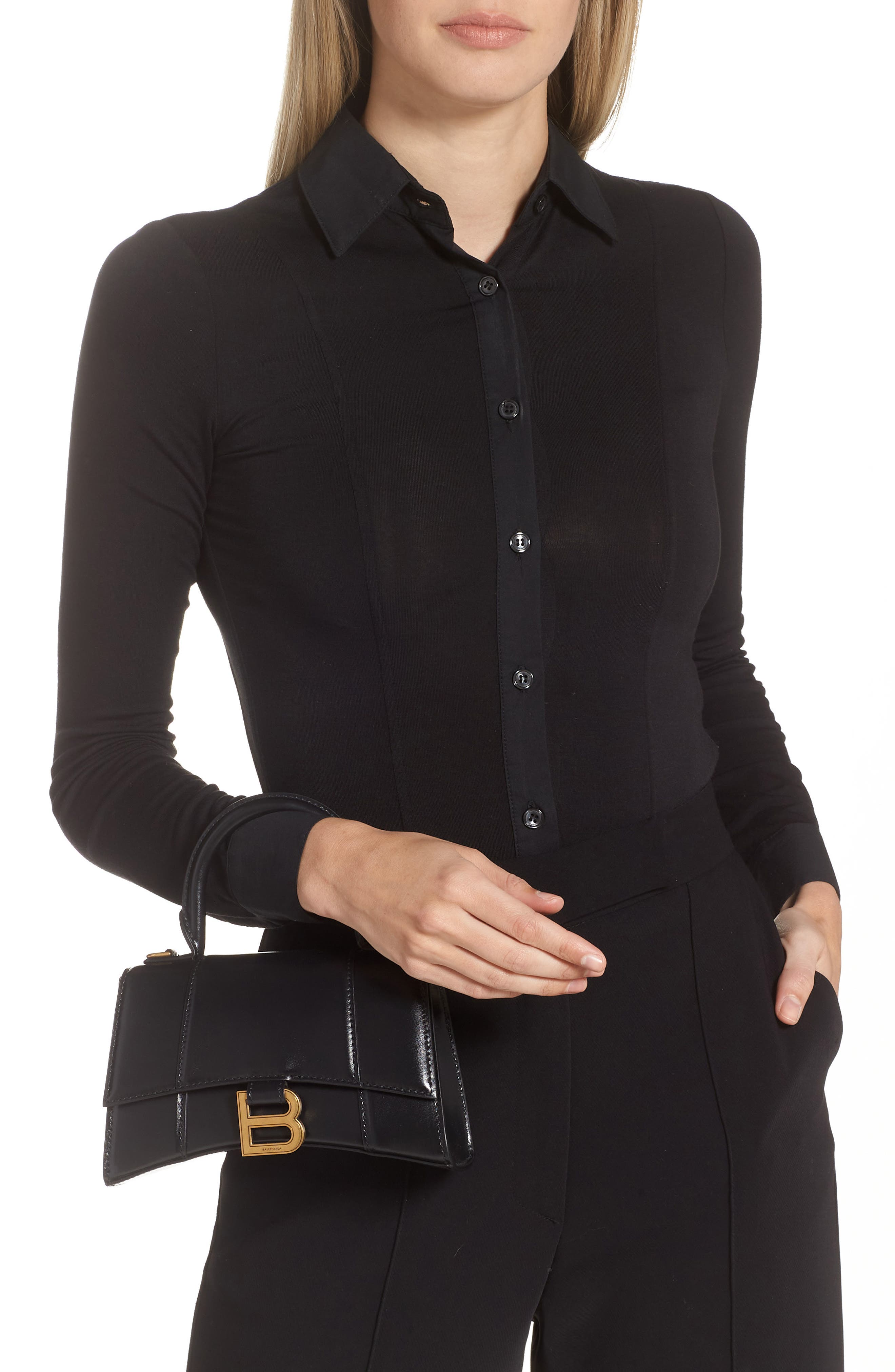 Extra Small Hourglass Leather Top Handle Bag, Alternate, color, BLACK