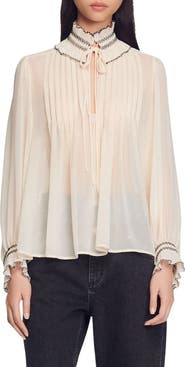 SANDRO Jacinthe Split Neck Blouse