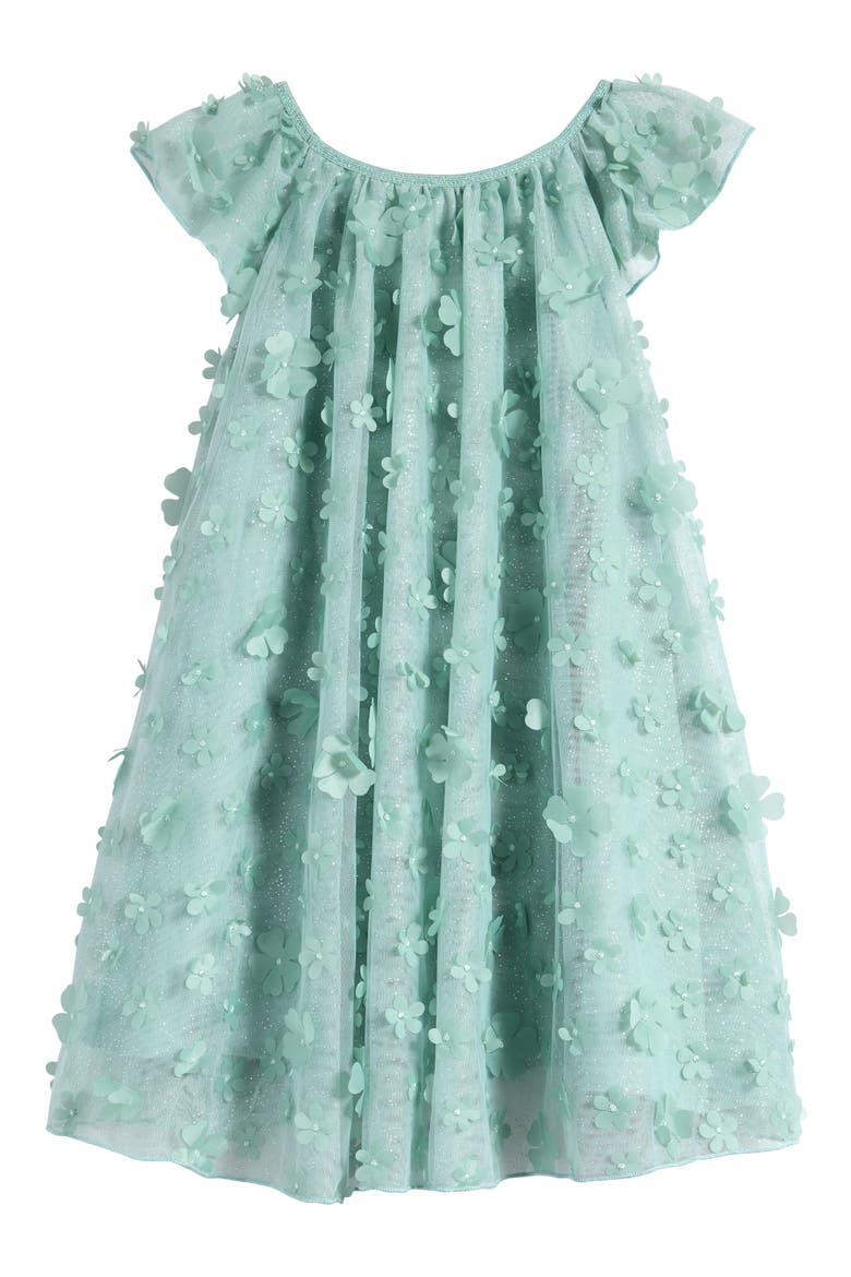 Kids' 3D Floral Appliqué Party Dress, Alternate, color, SAGE
