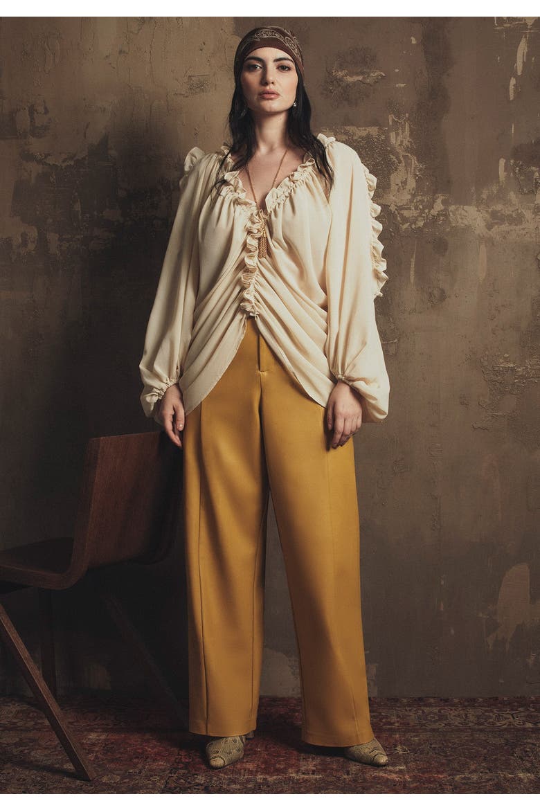 Draped Off The Shoulder Blouse, Alternate, color, PEBBLE
