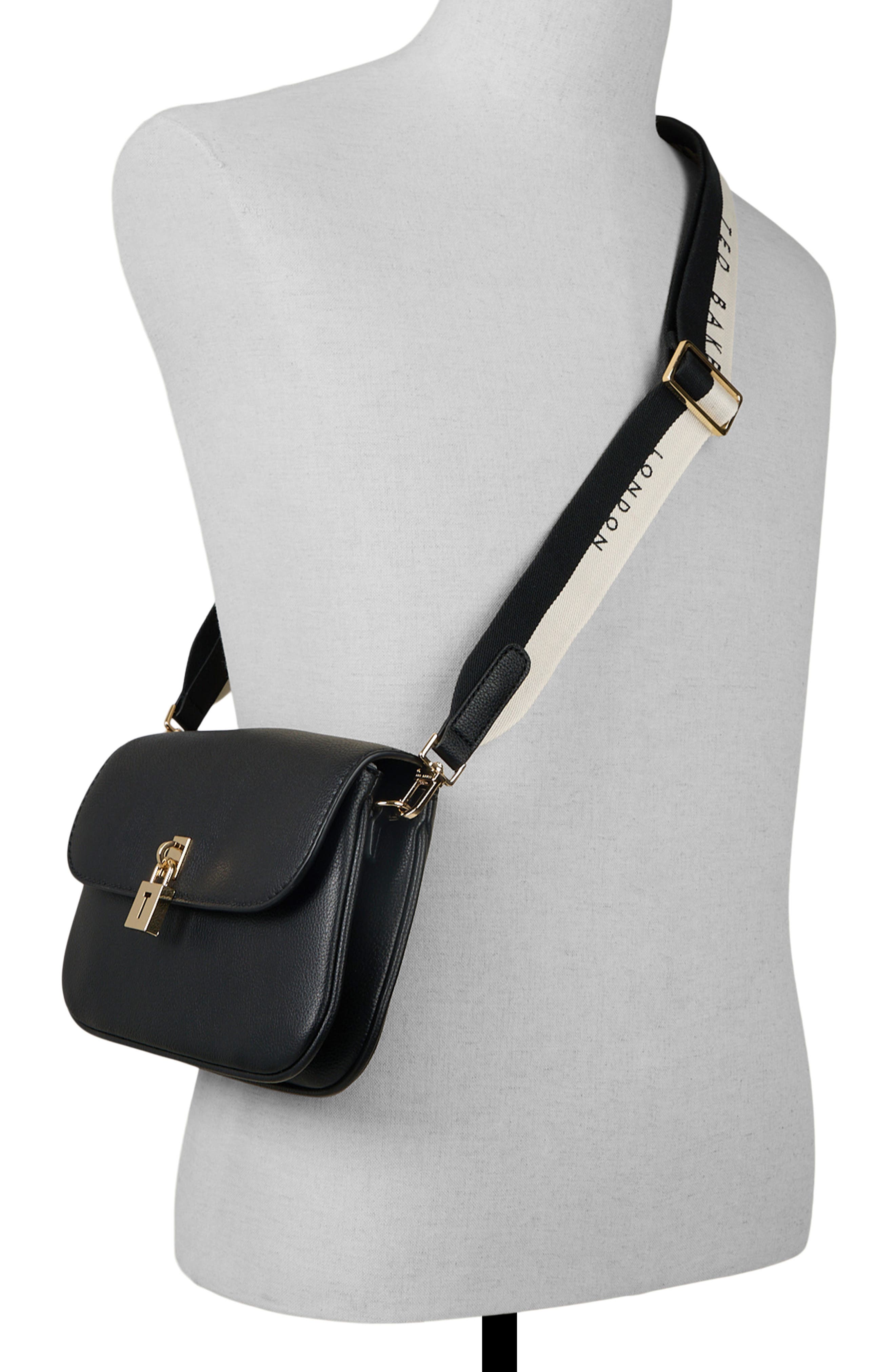 Estelle Faux Leather Baguette Bag, Alternate, color, BLACK