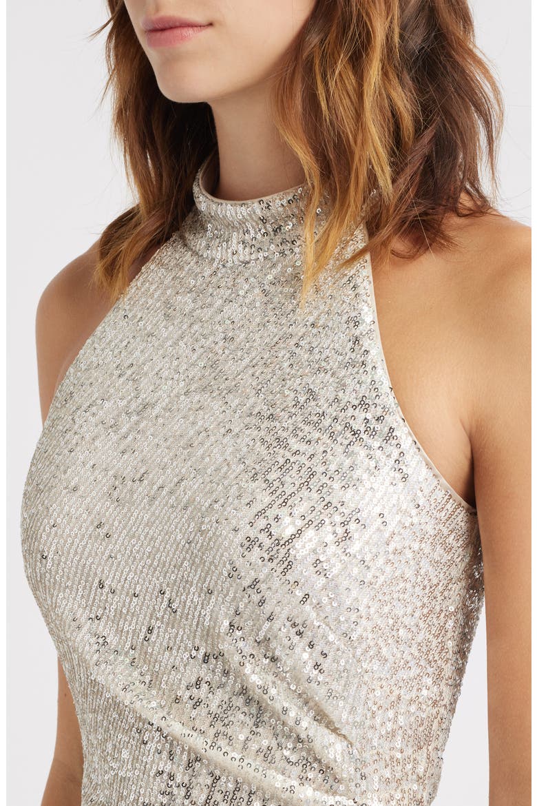 Sequin Mock Neck Cocktail Dress, Alternate, color, SILVER