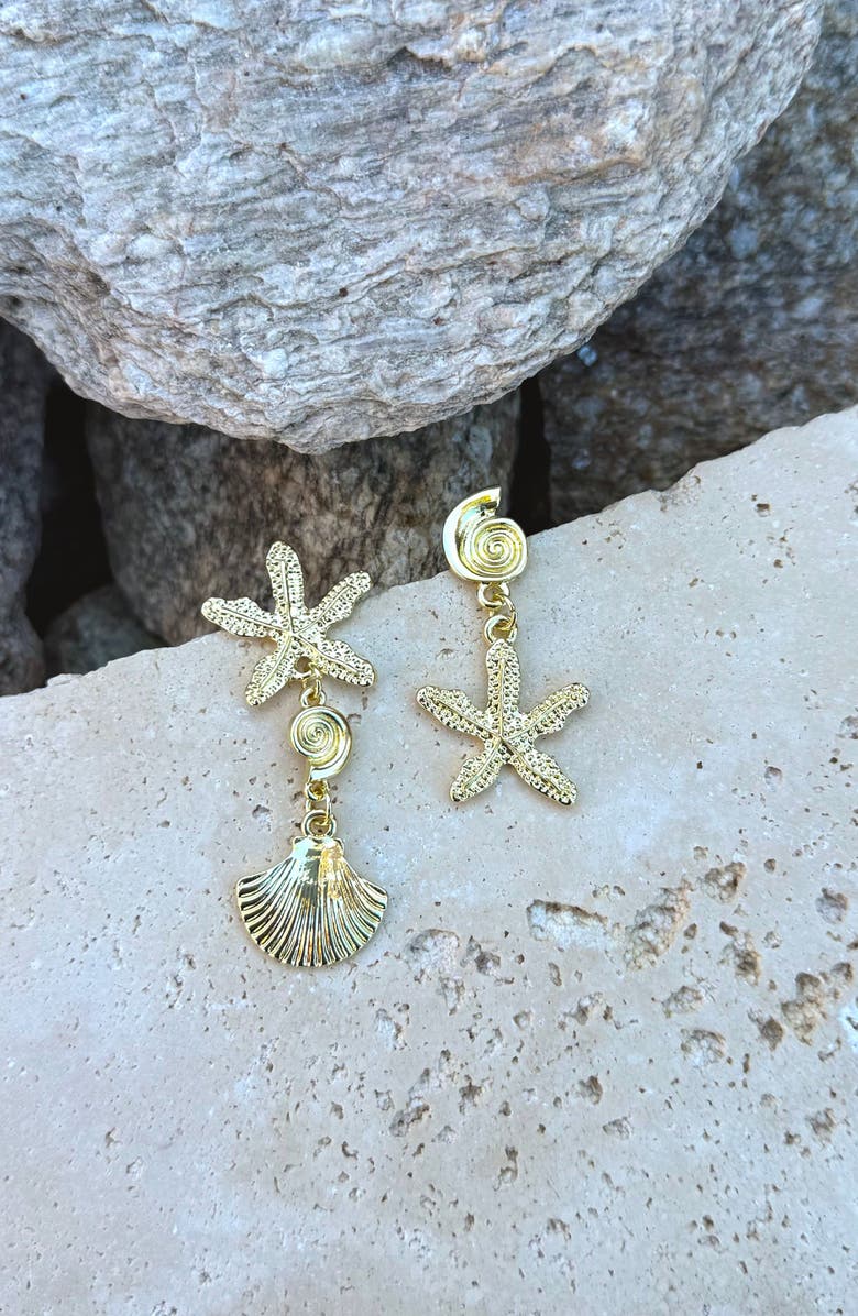 Adornia Starfish & Shell Mismatched Drop Earrings, Alternate, color, Gold