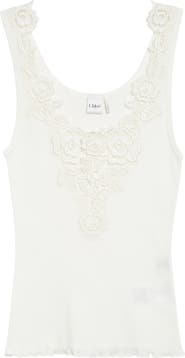 Chloé Guipure Trim Rib Fitted Cotton Jersey Tank