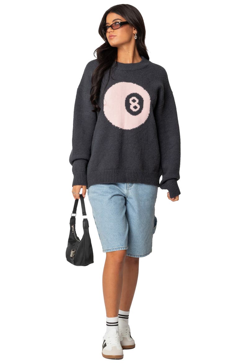 Magic 8-Ball Oversize Crewneck Sweater, Alternate, color, DARK-GRAY