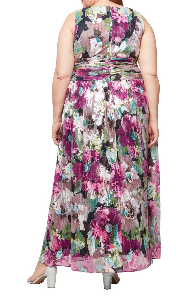 SL FASHIONS Metallic Floral Surplice Neck Gown, Alternate, color, Pink Multi