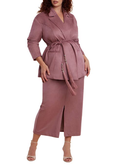 Faux Suede Midi Column Skirt