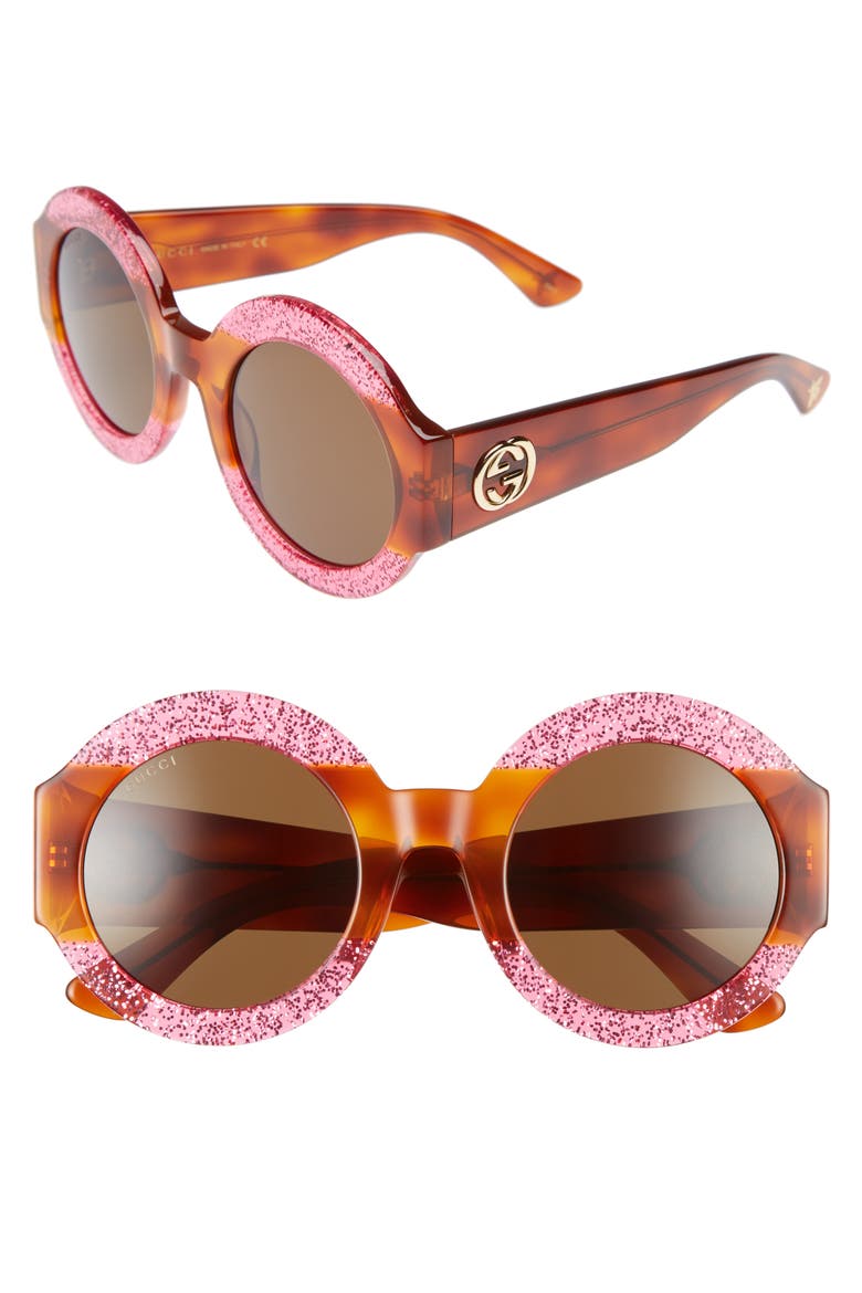 51mm Round Sunglasses, Main, color, FUSCHIA/ BROWN