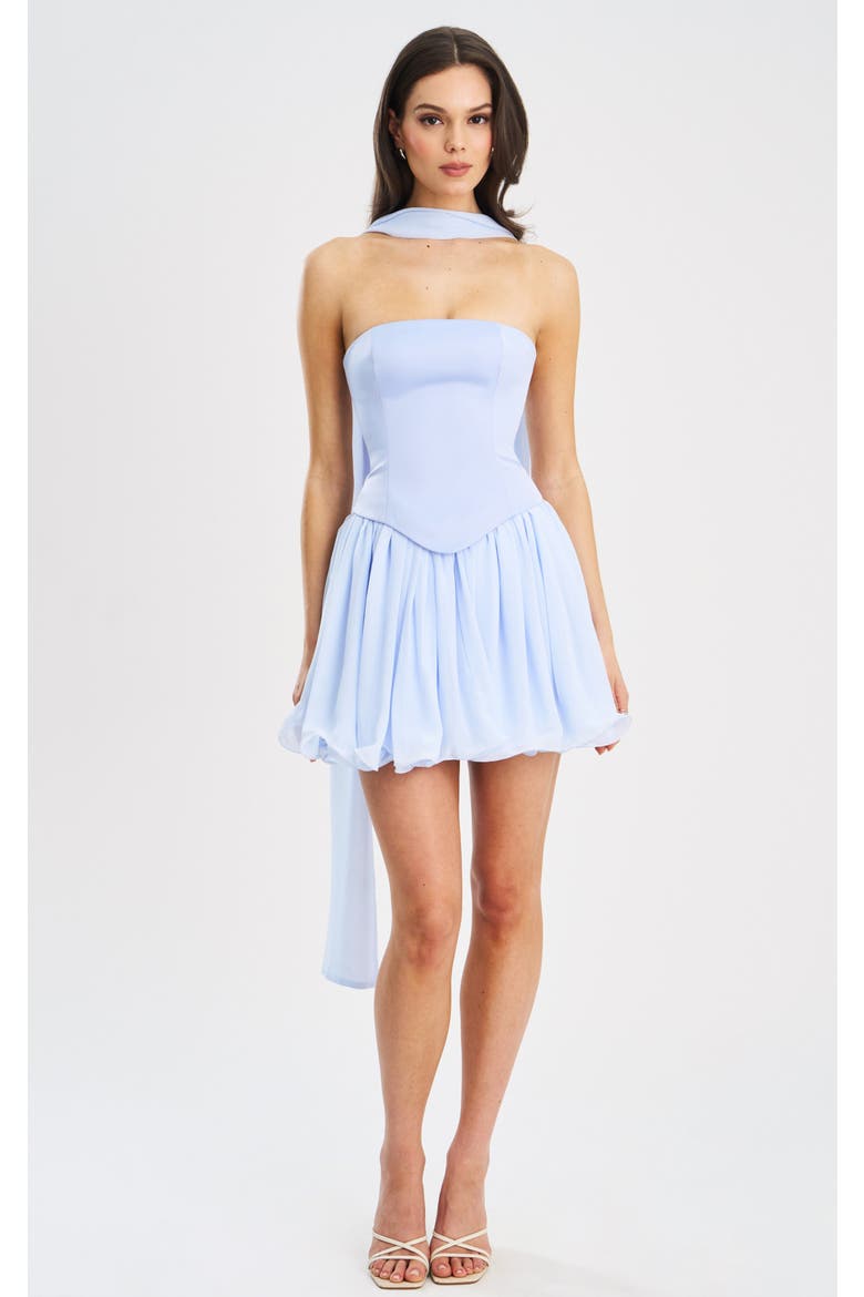 Valentina Boned Curve Edge Peplum Mini Dress, Alternate, color, Baby Blue