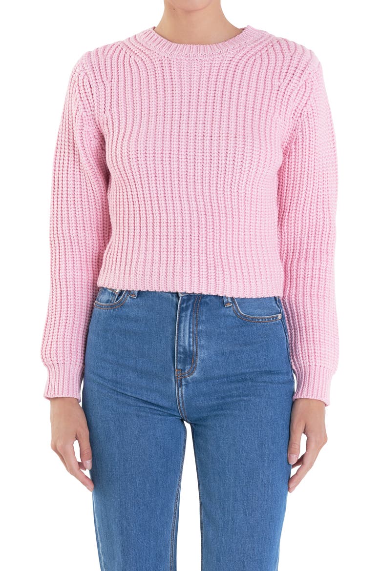 Crewneck Crop Sweater, Alternate, color, PINK