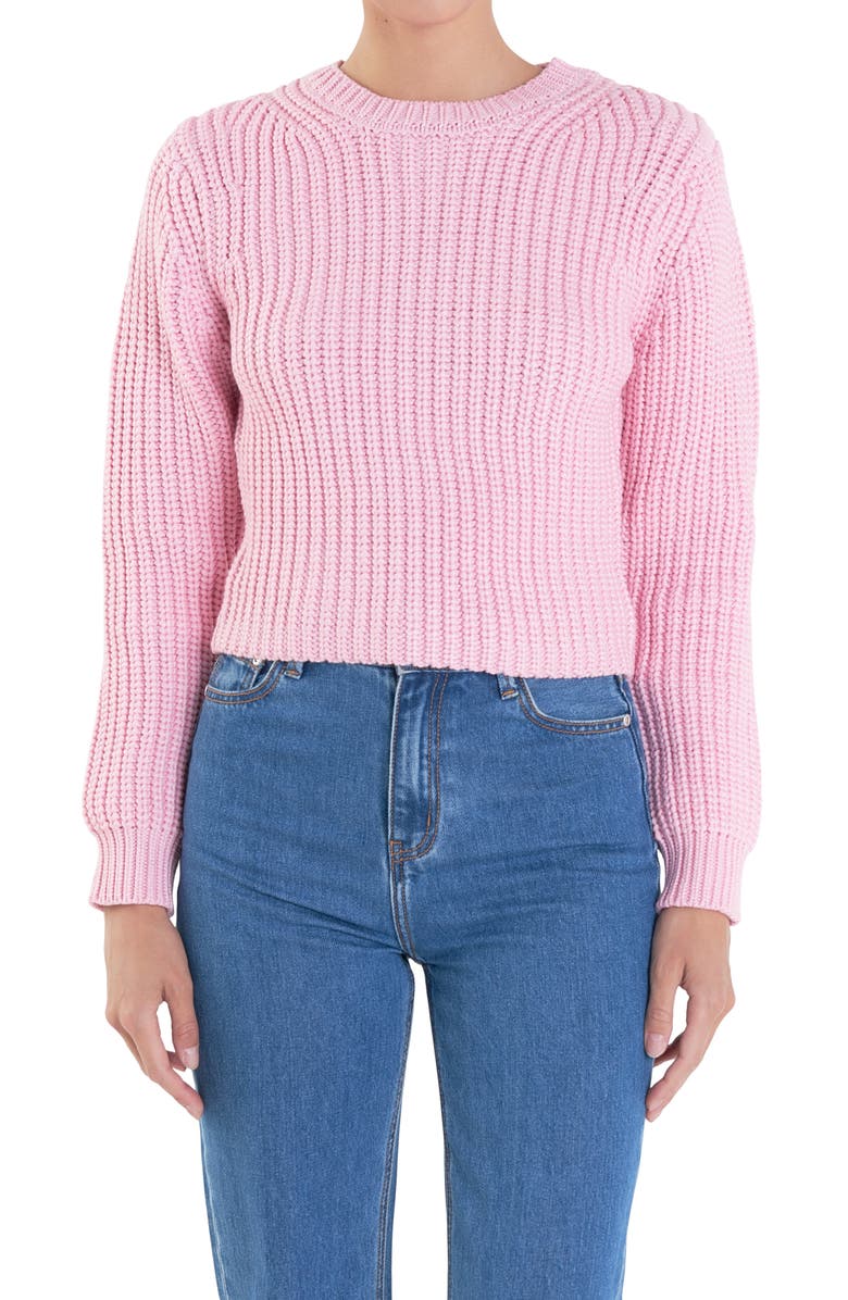 English Factory Crewneck Crop Sweater, Alternate, color, Pink