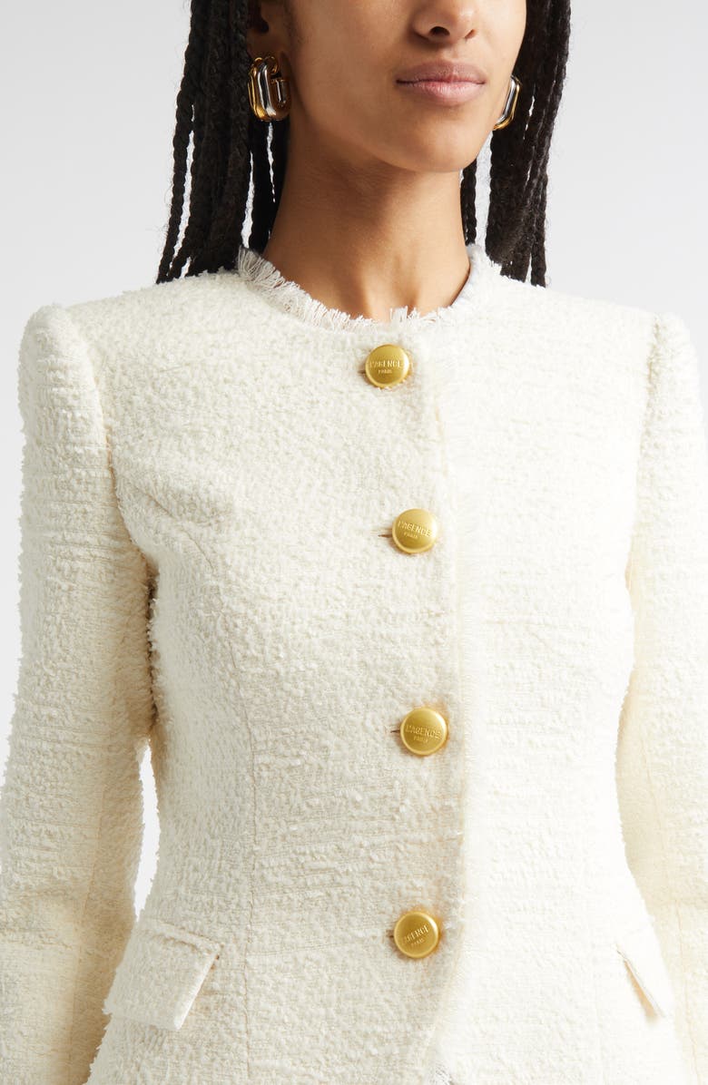 L'AGENCE Nerina Fringe Bouclé Jacket, Alternate, color, Ivory