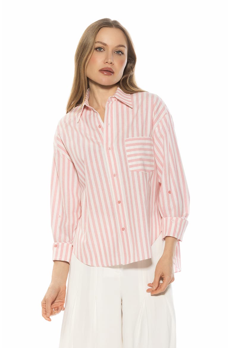 Tammi Oversize Button-Up Shirt, Alternate, color, PINK STRIPE