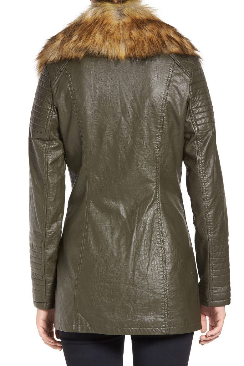 Faux Leather Jacket with Faux Fur Collar, Alternate, color, OLIVE