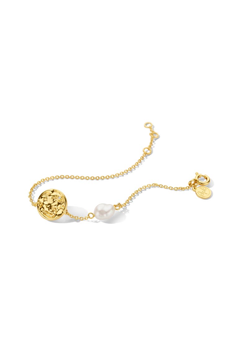 Coco Diamond Bracelet |  2 natural diamonds - 1 freshwater pearl | 925 Sterling Silver | Bracelet on Chain | 6.1 - 6.5 - 6.9 in | Yellow 18k-Gold Plated, Main, color, Yellow 18k Gold Plated