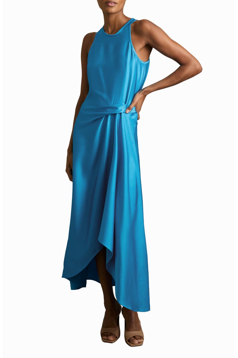Micah Sleeveless Satin High-Low Maxi Dress, Main, color, BLUE