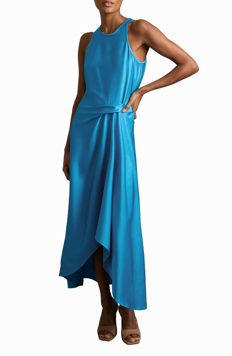 Reiss Micah Sleeveless Satin High-Low Maxi Dress, Main, color, Blue