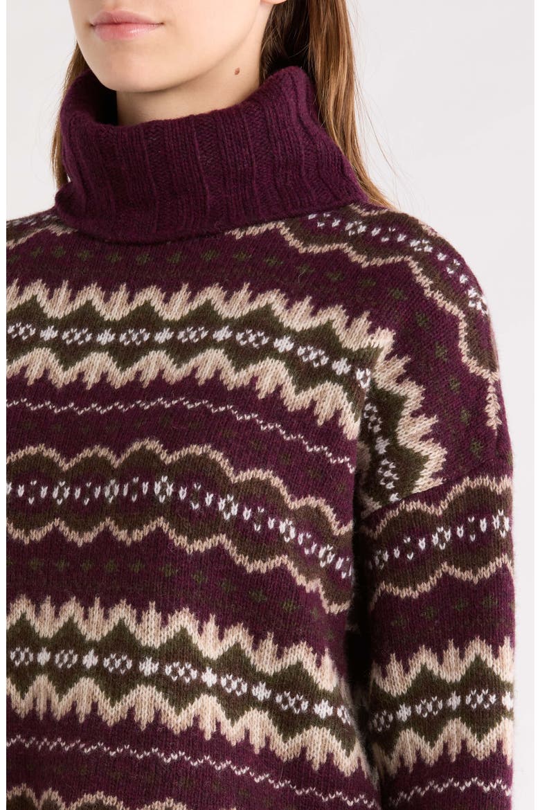 Helen Fair Isle Wool Blend Turtleneck Tunic Sweater, Alternate, color, FIG MULTI