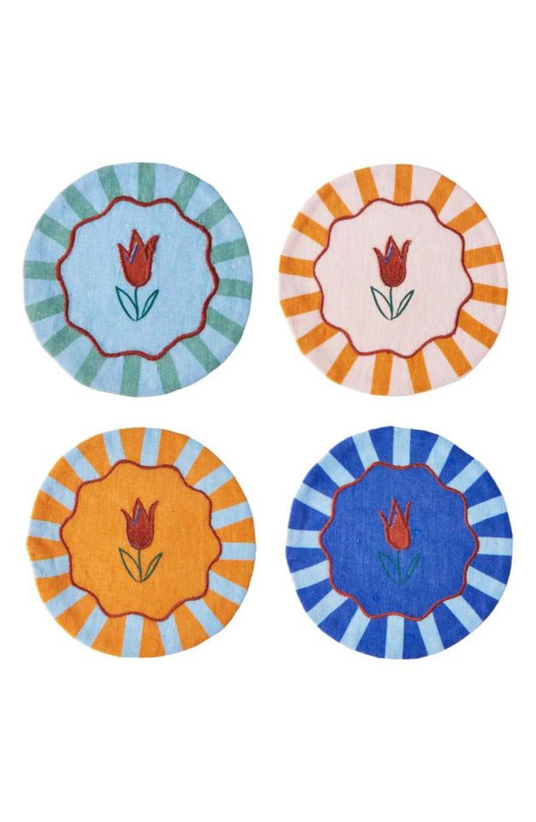 MISETTE Jardin Set of 4 Assorted Linen Coasters, Main, color, 