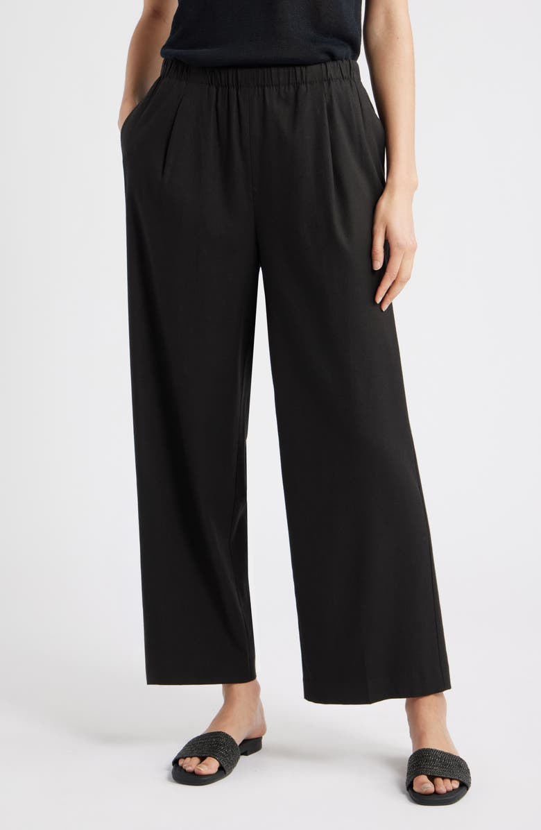 Nordstrom Linen Blend Crop Slim Wide Pants, Main, color, Black