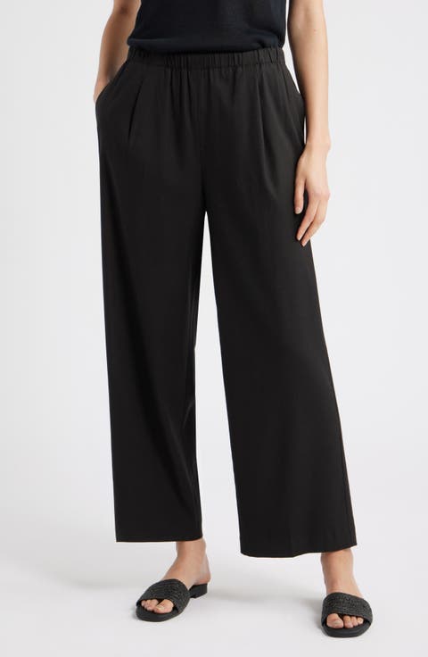 Linen Blend Crop Slim Wide Pants