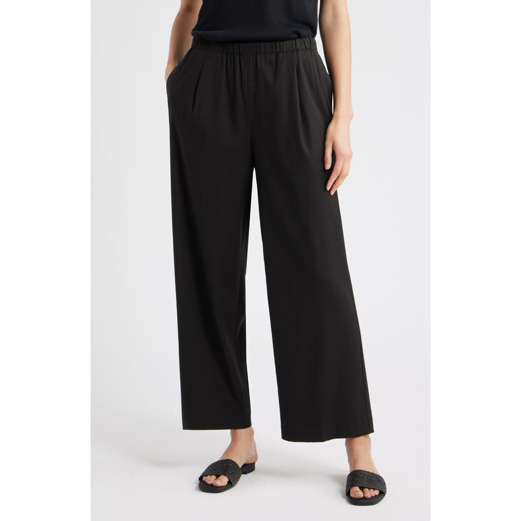 Nordstrom Linen Blend Crop Slim Wide Pants In Black