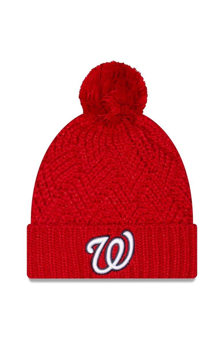 New Era Women's New Era Red Washington Nationals Brisk Cuffed Knit Hat with Pom, Main, color, 
