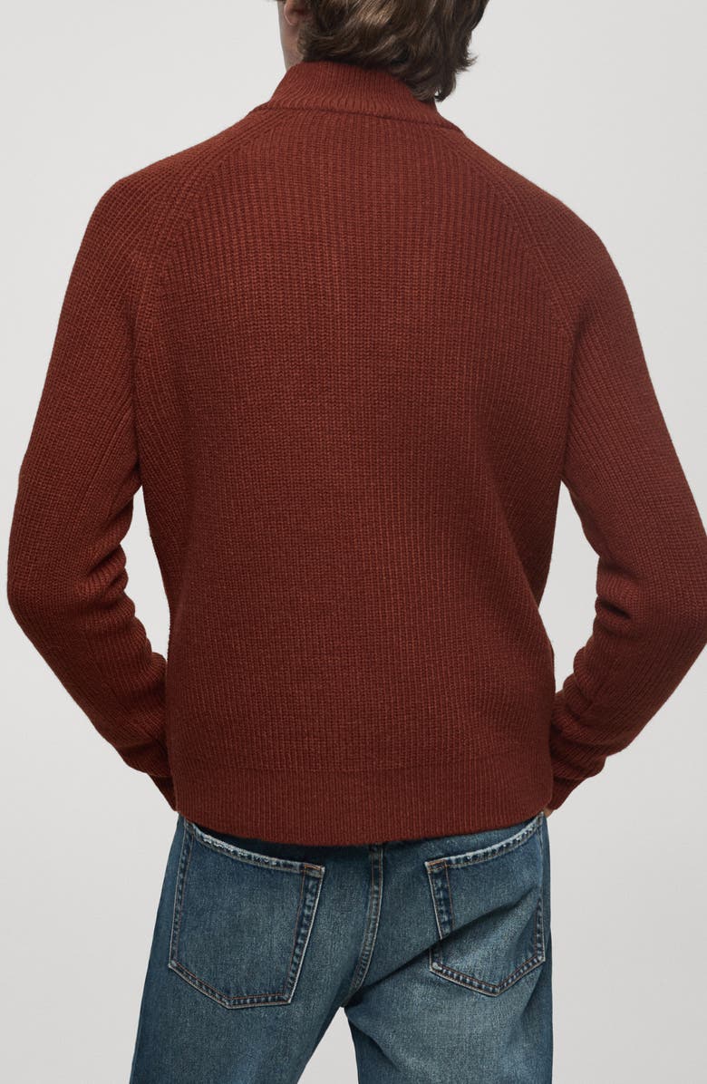 MANGO Perkins Ribbed Quarter Zip Sweater, Alternate, color, 