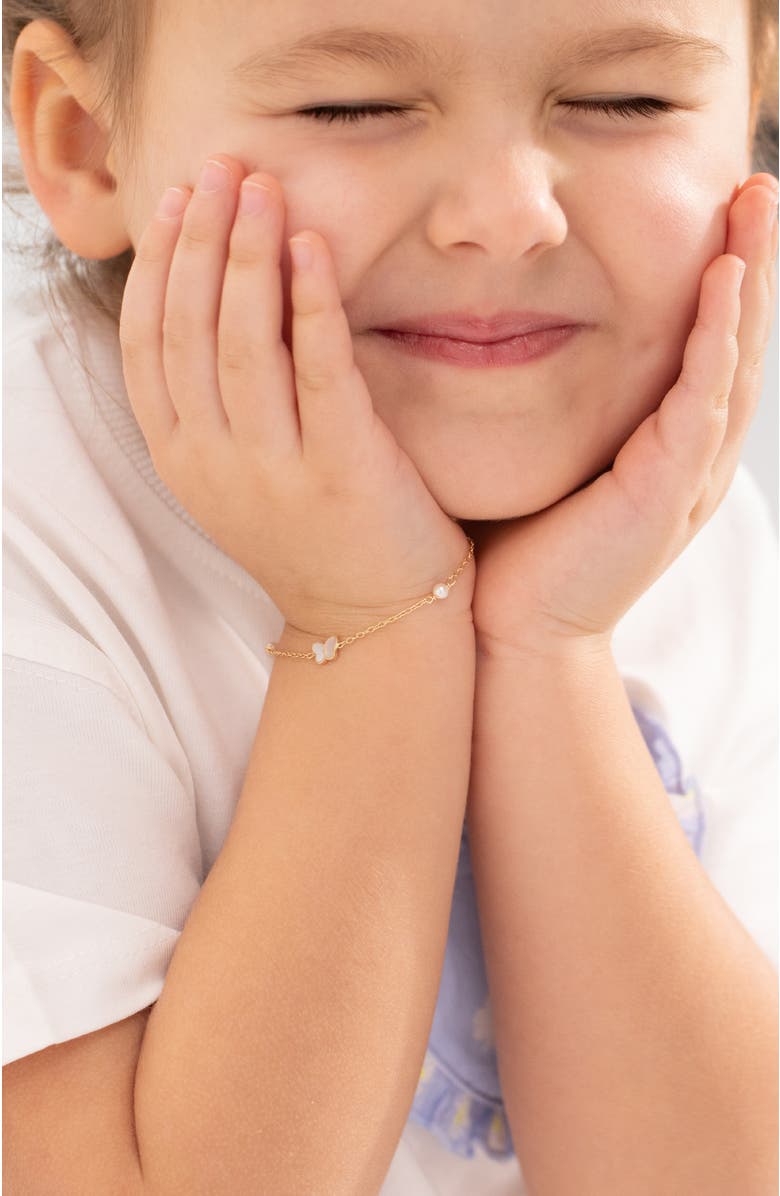 In Season Jewelry 14k Mother of Pearl Butterfly Girls Bracelet, Alternate, color, White