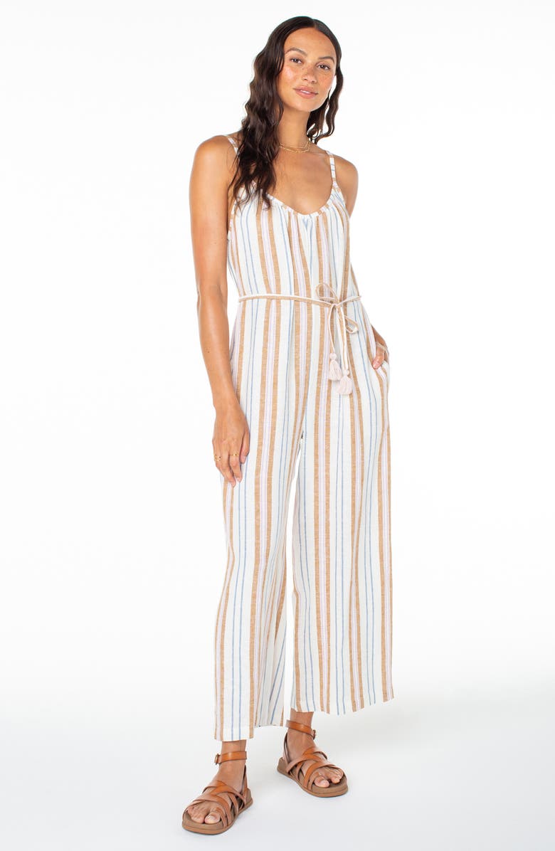 Roxy Gale Stripe Linen Blend Jumpsuit, Alternate, color, Tigerlily Porto Stripe