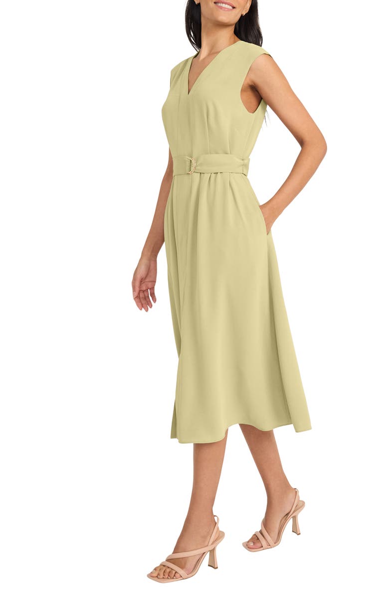 Maggy London Sleeveless Belted Midi Dress, Alternate, color, Moss