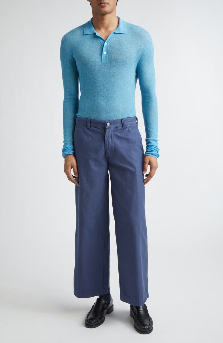 ERL Gender Inclusive Overdyed Heathered Wool Rib Polo, Alternate, color, Light Blue