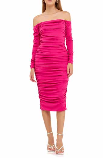 Endless Rose Ruched Off the Shoulder Long Sleeve Dress