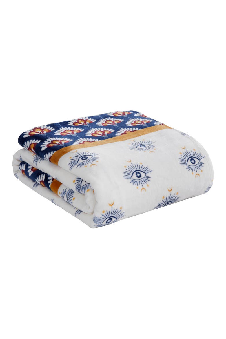 Plush Fleece Throw Blanket, Main, color, WHITE/ NAVY