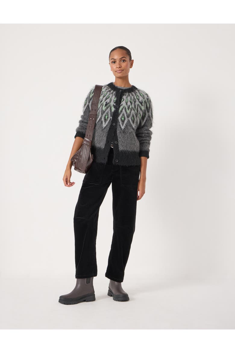 Brushed Fair Isle Mohair Blend Cardigan, Alternate, color, Charcoal Marl