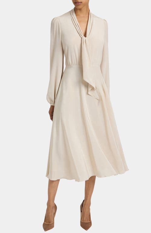 Santorelli Jenn Silk Midi Dress With Drop Neck Tie In Neutral