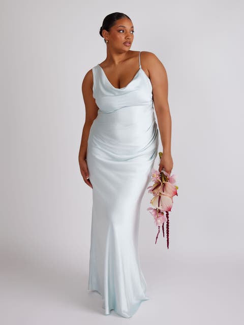 Cowl Front Asymmetric Bridesmaid Dress